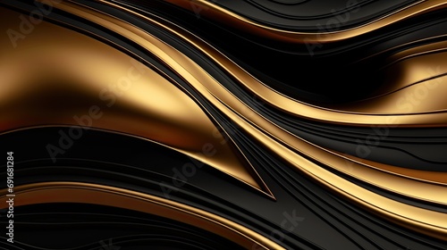Luxury black and gold wave background. Abstract metal golden ornate background with black line backdrop
