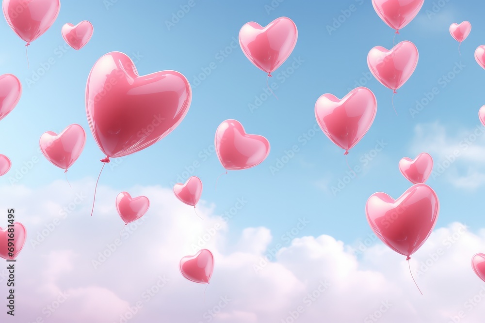pink hearts shape balloons in the sky 