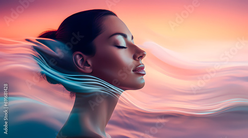 Woman's face. Female beauty. Feeling of peace and tranquility. Skin care.