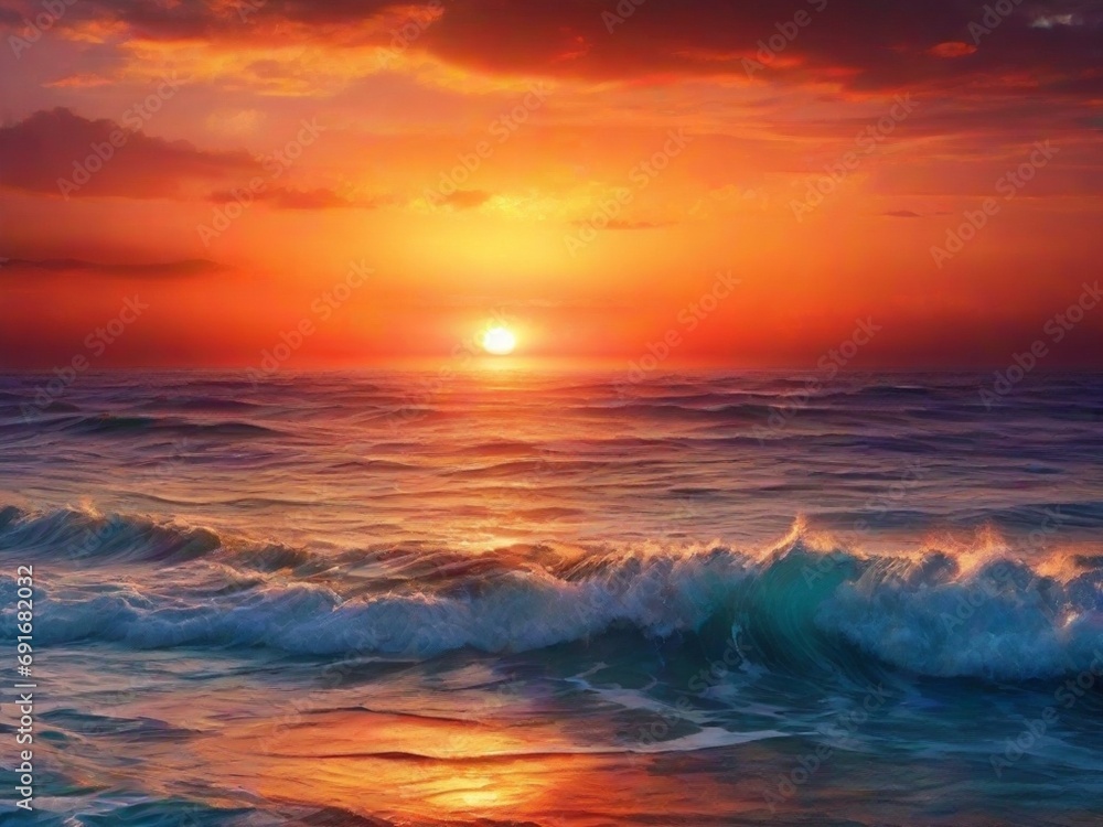 Fototapeta premium Fantasy sunset over ocean or sea.