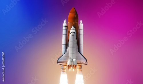 Fototapeta Naklejka Na Ścianę i Meble -  Space shuttle rocket isolated on bright background. Spaceship graphic design space concept. Elements of this image furnished by NASA