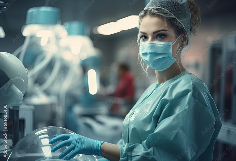 surgeon in operating room with equipment surgeon in operating room with equipment