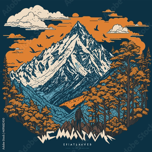 illustrations vector of An adventurer on the mountains fighting for adventure and discovering a new world