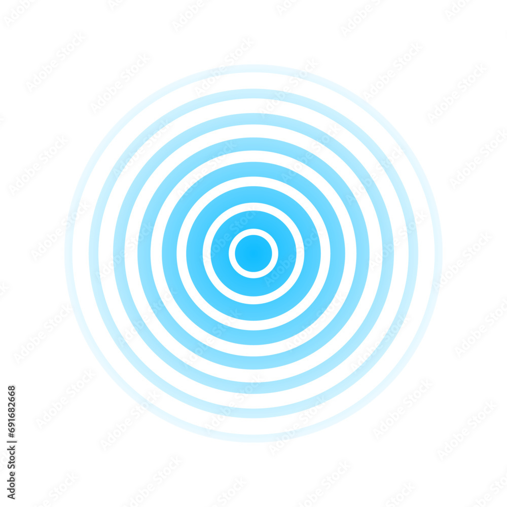 Circle radar wave. Sound ripple icon. Blue effect pulse isolated on white background. Signal radio. Pattern sonar. Vibration line. Radial rays. Round touch logo. Effect water. Vector illustration - obrazy, fototapety, plakaty 