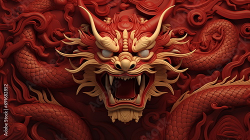 A red and gold dragon statue photo