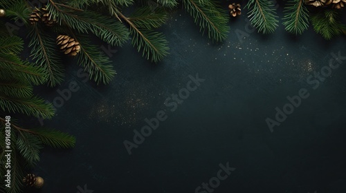 fondo de navidad verde oscuro con ramas de pino photo