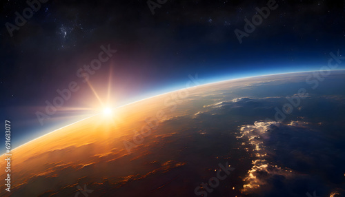 Dawn of a New Day - Panoramic Earth Globe with Sunrise © masterofmoments