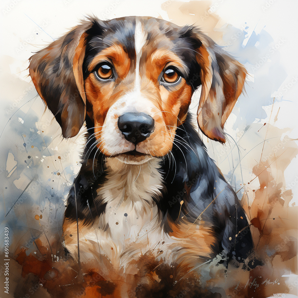Little puppy, watercolor painting