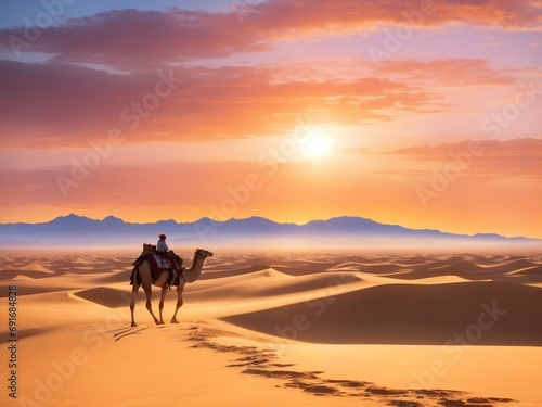 The tranquil beauty of a desert sunrise. - generative AI