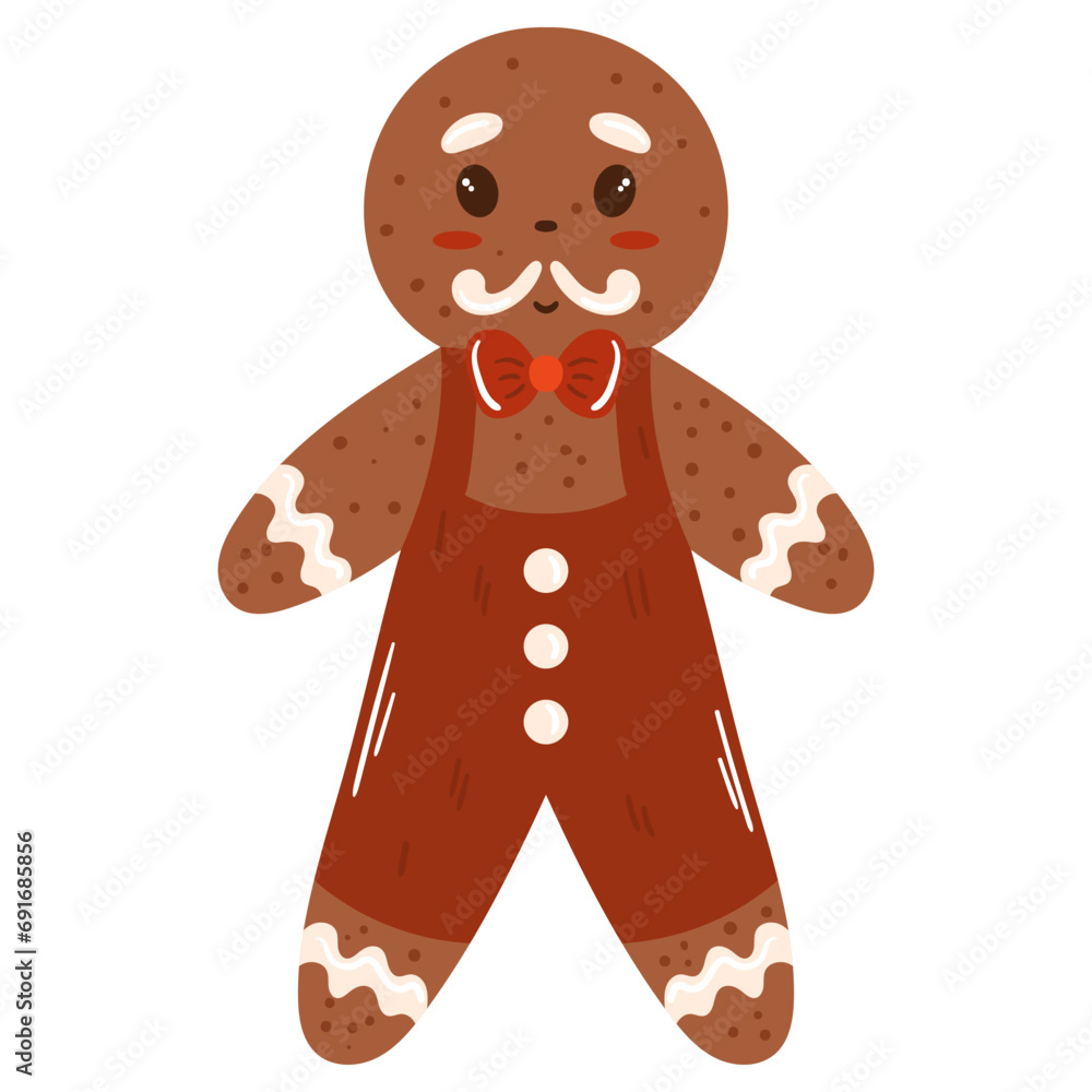 Winter traditional gingerbread cookie. Bread man with red and white glaze. Winter traditional gingerbread cookie. Bread man with red and white glaze.