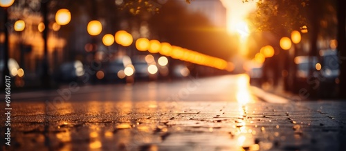 Beautiful sunset bokeh in the city center. Blurred background photo