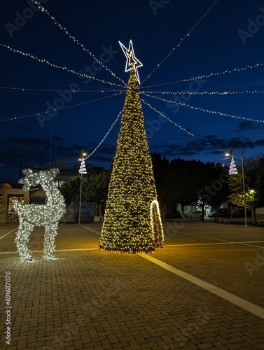 piazza di lizzano con l'albero di natale e le luminarie di sera photo