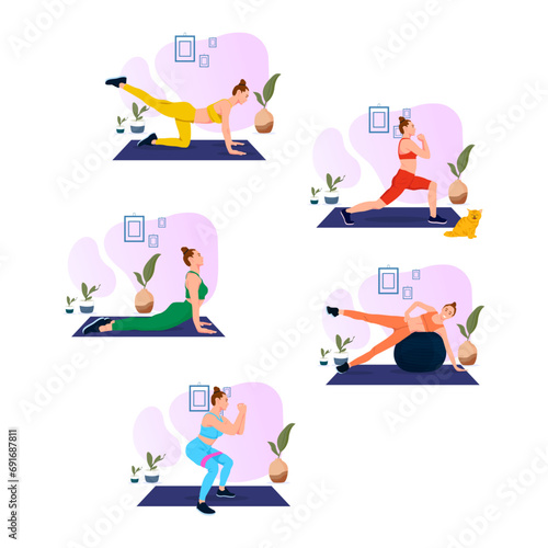 Fitness and sport, woman doing sports set. Exercising at home.