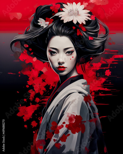 Japanese Geisha Make-Up Future of the 21st Century Brainstorming Concept Art Digital Illustration Wallpaper Digital Art Illustration Poster Cover Magazine Background