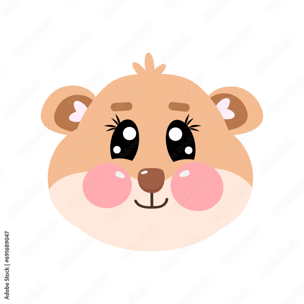 Kawaii hamster face isolated on white background. Cute vector cartoon illustration for baby, kids, children Kawaii hamster face isolated on white background. Cute vector cartoon illustration for baby, kids, children