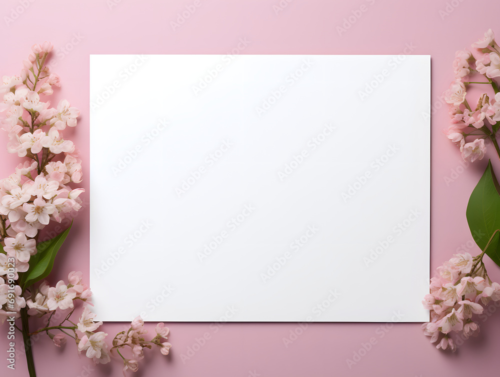 Cherry Blossom Elegance: Poster with Blank Copy Space on Pink Background Surrounded by Blossoms