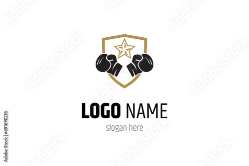 Boxing star logo with shield in flat design style