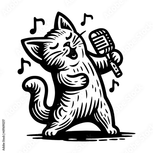 cat with a microphone singing in karaoke vector sketch