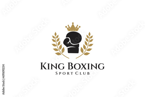 King boxing logo with crown and wheat plant in flat design style