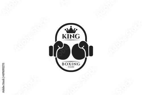 Boxing king logo, boxing gloves with crown in oval shape design style