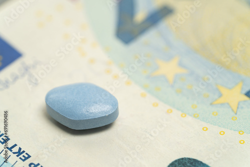 Erectile dysfunction pill over EU Currency. 
Men's health and sexual problems. 
Male strength and libido. photo