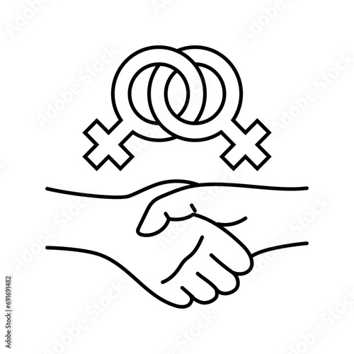 sisterhood support feminism woman line icon vector. sisterhood support feminism woman sign. isolated contour symbol black illustration