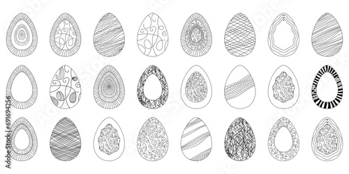 Easter eggs pattern ornament icon, folk easter paschal design fashion  prints for decoration black drawing set