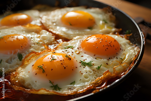 delicious fried egg fried in a frying pan