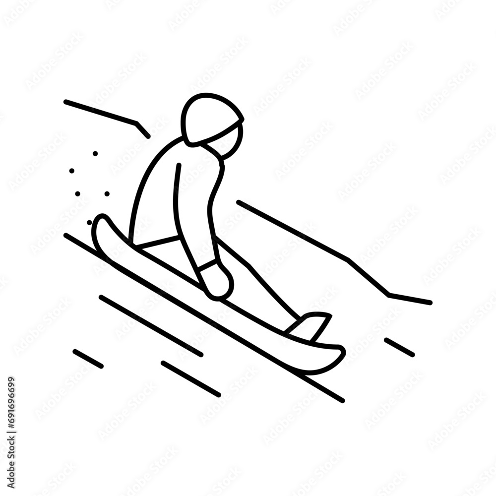 sledding winter season line icon vector. sledding winter season sign. isolated contour symbol black illustration