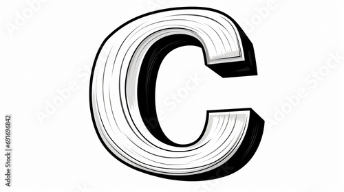The image of the letter 'C' in vector format with isometric side view colorless black and white contour line easy drawing