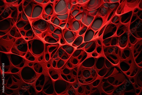 Behold an abstract tapestry in red, where lines weave intricate patterns reminiscent of cellular elegance, creating a harmonious ode to the microscopic world photo