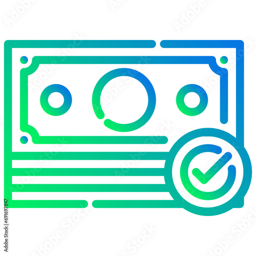 checkmark banknote. vector single icon with a dashed line gradient style. suitable for any purpose. for example: website design, mobile app design, logo, etc.