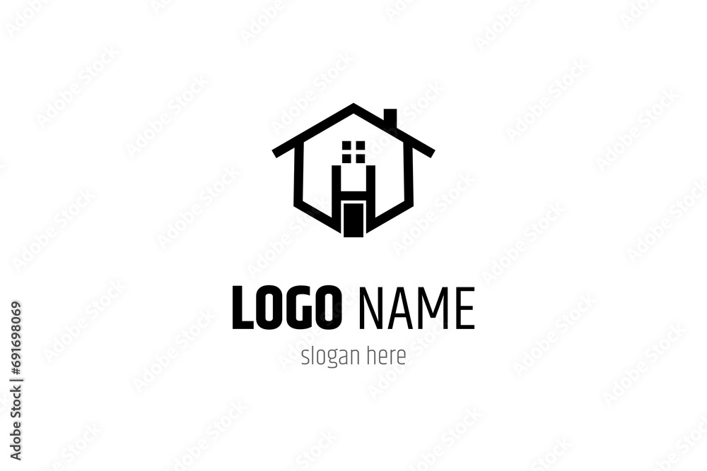 real estate house building logo design with flat design style