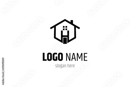 real estate house building logo design with flat design style
