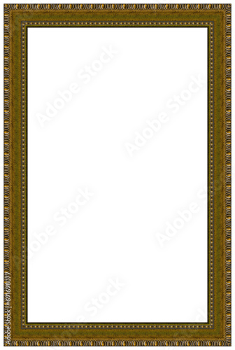 Rectangle empty wooden and gold gilded ornamental frame, isolated white background photo