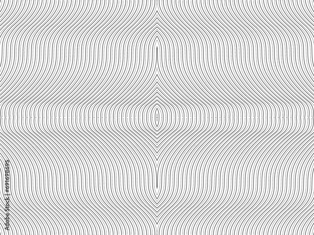 Optical Illusion Created from Artistic Lines Motifs Pattern, can use for Decoration, Background, Ornate, Fabric, Fashion, Textile, Carpet Pattern, Tile or Graphic Design Element. Vector Illustration