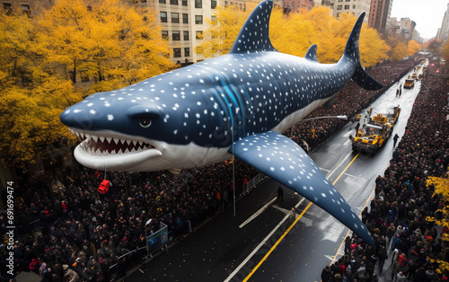 A giant whaleshark balloon as part of the Macy's Thanksgiving Day Parade in New York