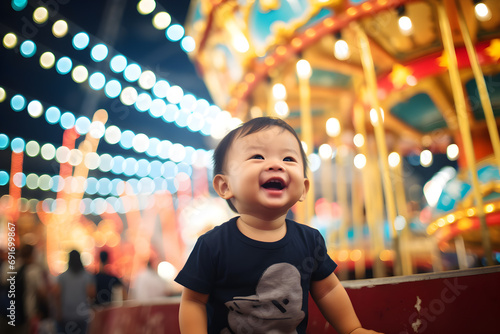 portrait happy Asian baby playing at the fairground photo