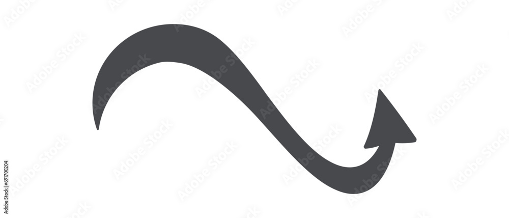 Long wavy horizontal arrow. Black arrow to the right. Vector icon. Long wavy horizontal arrow. Black arrow to the right. Vector icon.