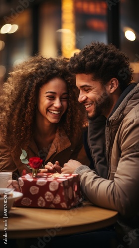 Young Couple Shares Gifts on Valentine s Day. Romantic Tender Moments
