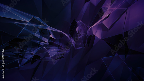 Abstract 3D graphic background, with geometric sharp edges, and a dark futuristic aesthetic. Custom, technology rendering template, ideal also as a pc monitor wallpaper