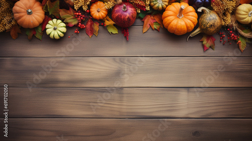 Wooden background with beautiful thanksgiving decor