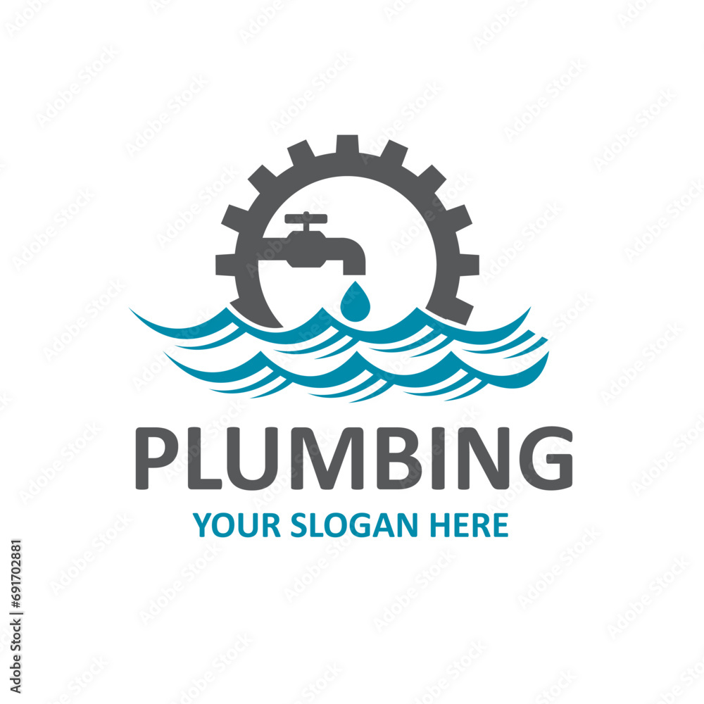 plumbing service icon with gear and water faucet isolated on white background plumbing service icon with gear and water faucet isolated on white background