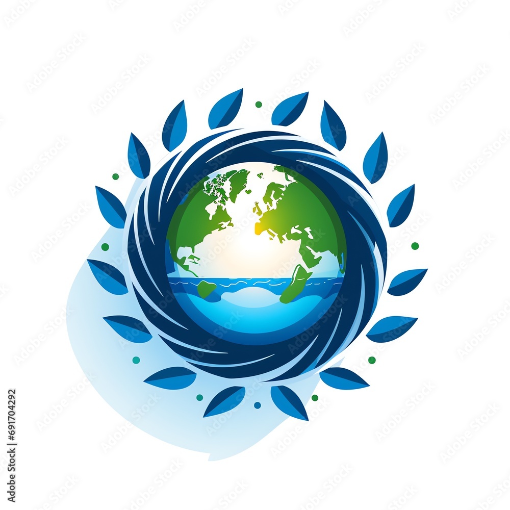 Sustainable Earth Enveloped in Blue Leaves Illustration