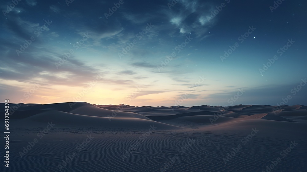 Sand Dunes Against the Night Sky in the Tranquil Desert Landscape