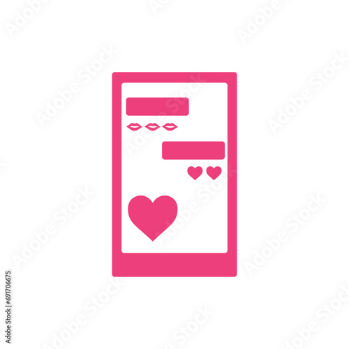 Mobile phone with received love messages on screen against white background