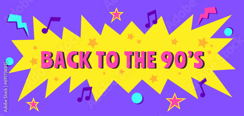 Banner with text BACK TO 90S on color background