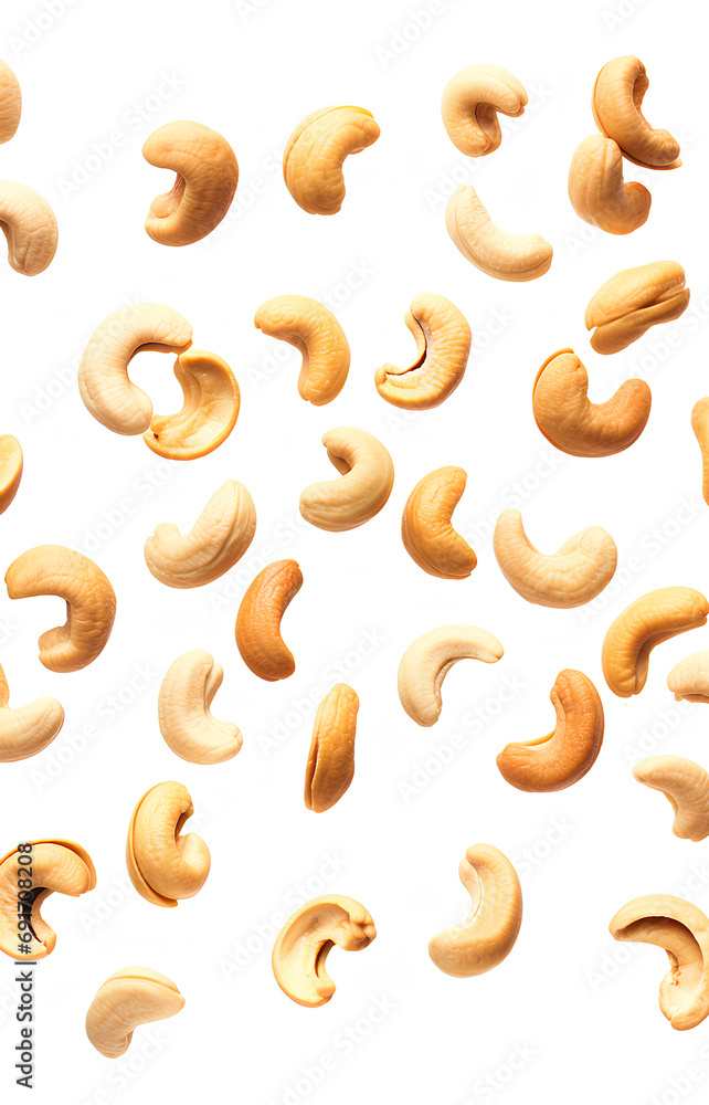 Cashews nuts isolated on transparent or white background.