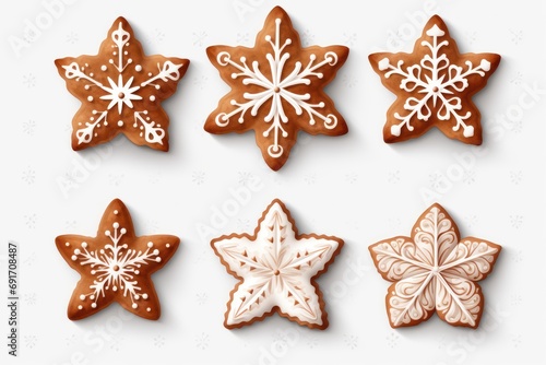 Collection set of gingerbread star and tree cookies 