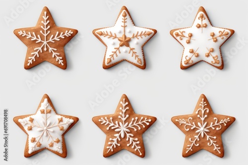 Collection set of gingerbread star and tree cookies 